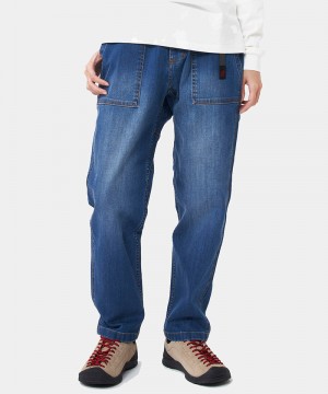 Blue Gramicci Stretch Denim Loose Tapered Ridge Men's Pants | ZHXKRW539